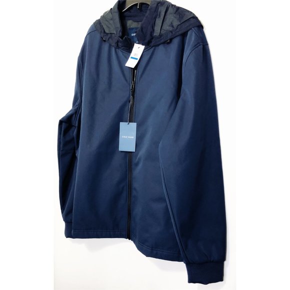 Cole Haan Mens Navy Blue Full Zip Hooded Soft Shell Windbreaker Jacket Sz XL NWT - Picture 4 of 13